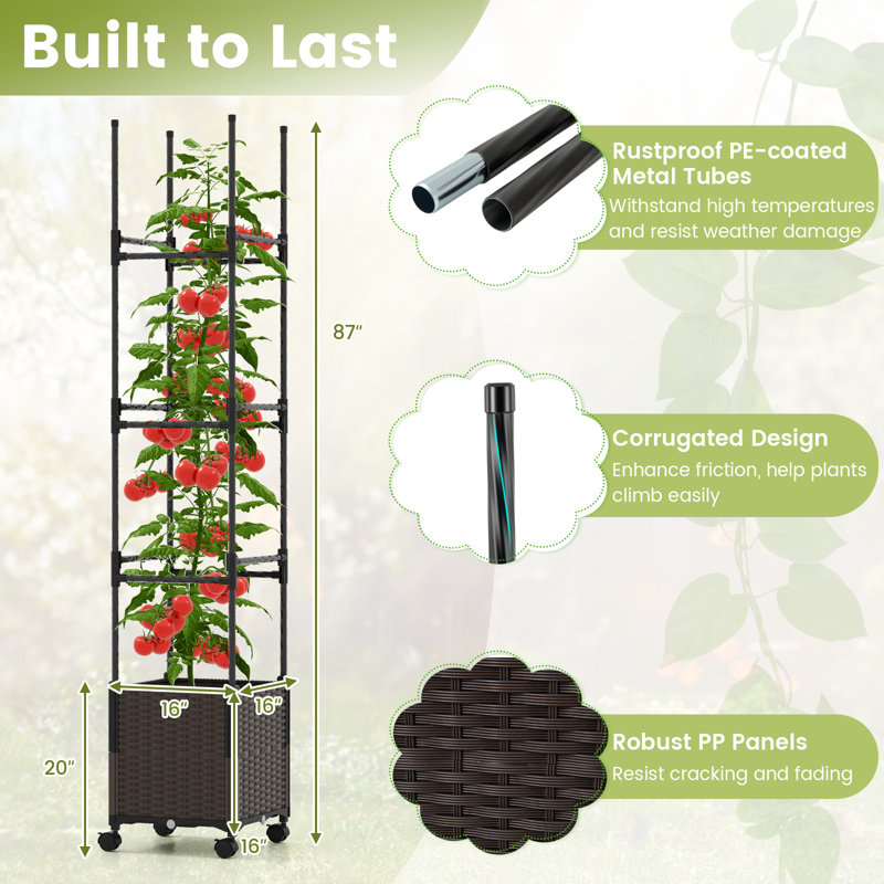 1 Pc Raised Garden Bed With Trellis And Wheels Self-watering Planter Box With 3 Heights & Detachable Pe-coated Metal Tubes