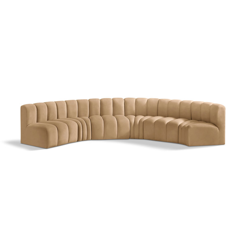 Huxleigh Upholstered Curved Sectional Reversible, Camel Velvet