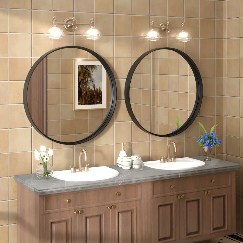 Miroir de salle de bain Aevar , 24 po x 24 po, Noir mat