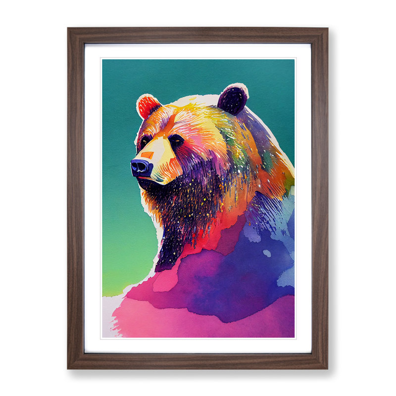 Watercolour Bear - Framed Print, 34cm H x 25cm W x 2cm D, Brown Framed