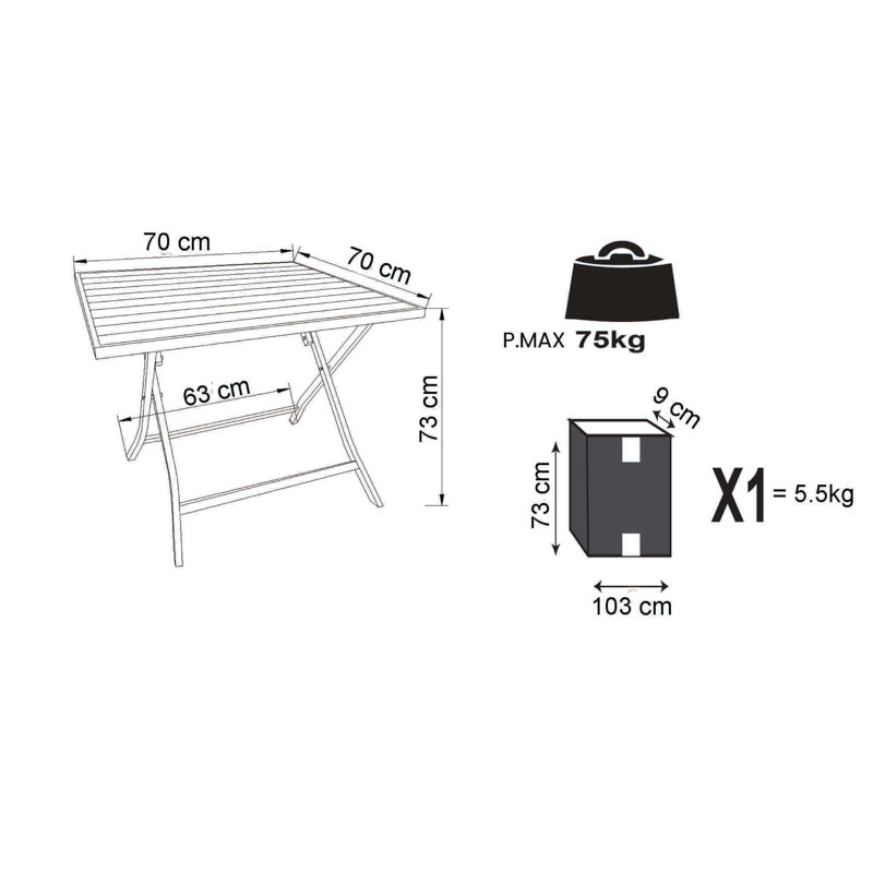 Angelos 130cm Rectangular Folding Table, 73cm H x 70cm L x 70cm W, Turtledove