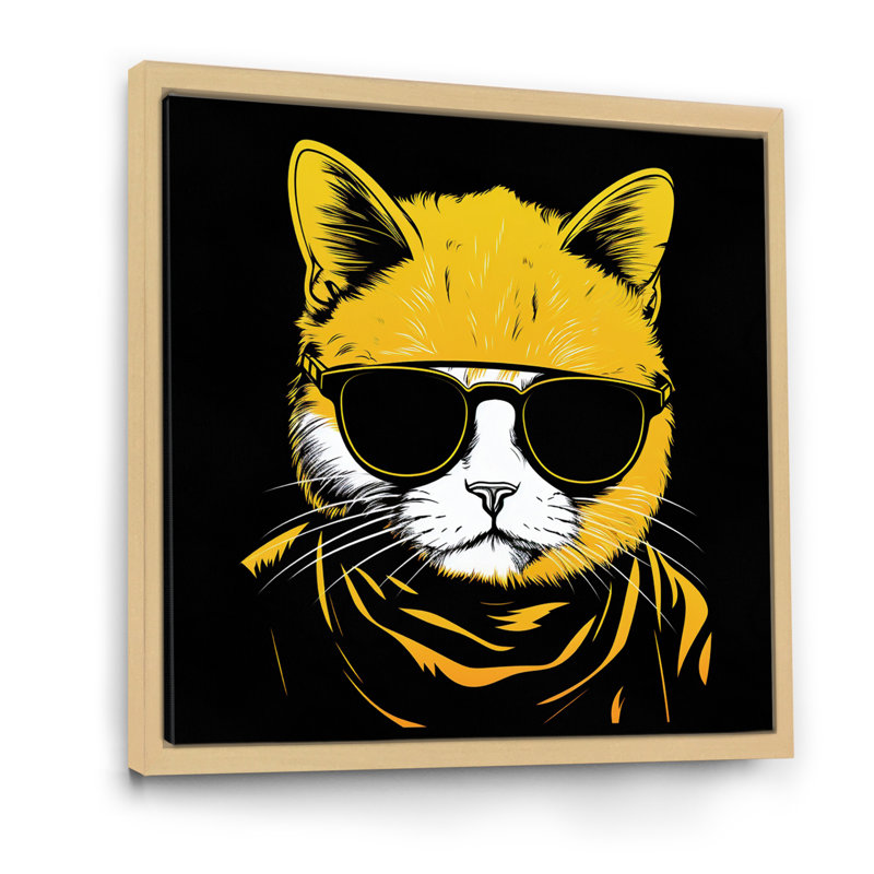 Chat froid avec lunettes de soleil I - imprimé, H 30 po x l 30 po x P 1 po, Cadre naturel flottant