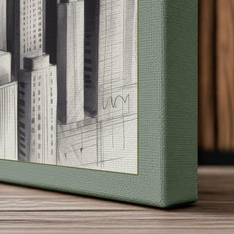 Metropolitan Skyline Industrial 1 Piece Wrapped Canvas Wall Art, 36x24 - 91.4 x 61.0 cm, Sage Border