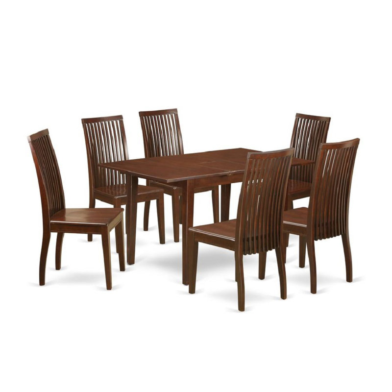 7 Piece Dining Set Consist of a Rectangle Dining Room Table with Butterfly Leaf and 6 Kitchen Chairs, 32x54 Inch, Mahogany