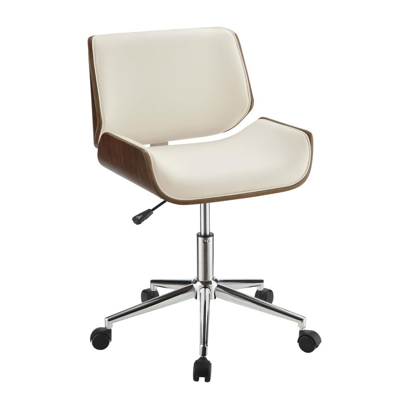 Chaise de bureau pivotante écru et noyer, Beige