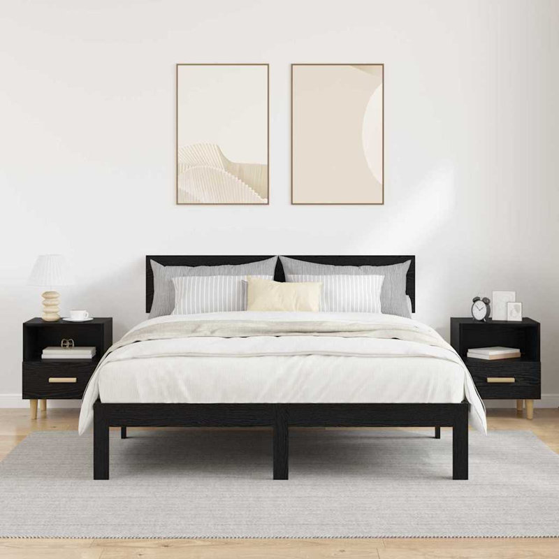 40cm W Manufactured Wood Bedside Table, Black Oak