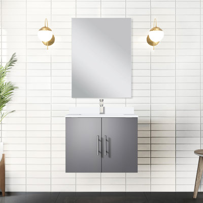 24 po L x P 22 po. Meuble-lavabo simple gris foncé, comptoir en quartz blanc, robinet et 18 miroirs - meuble-lavabo D