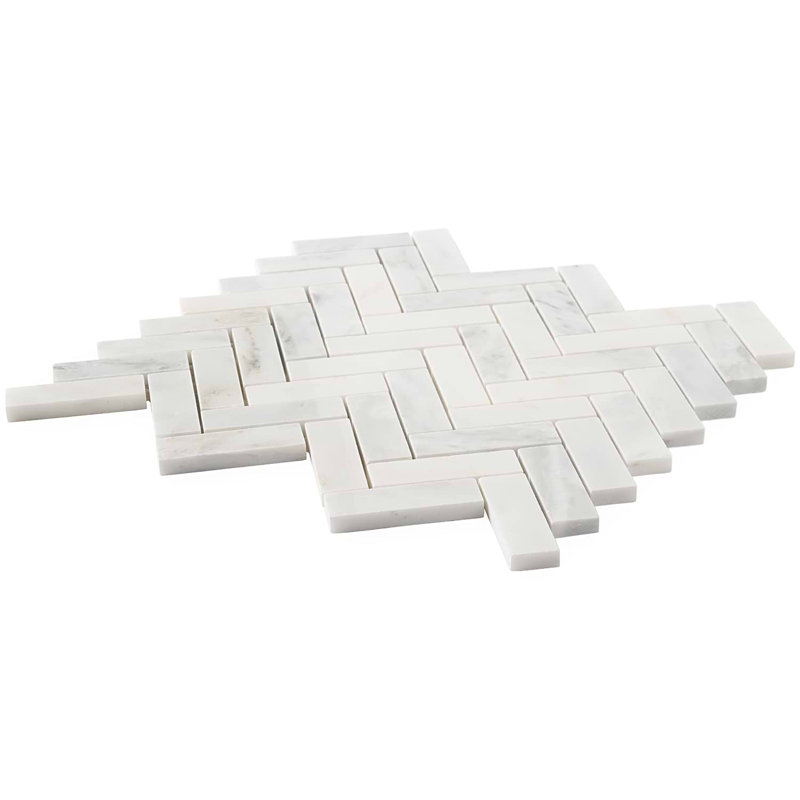 Asian Statuary 1x3 Herringbone Polished Marble Mosaic Tile