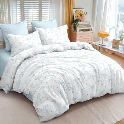 Pink Bowknot Floral Duvet Cover Set Elegant Bow Hyacinth Pattern Soft Microfiber Comforter Bedding Cover Modern Luxury Bed Romantic Bedroom Decor For Women Teen