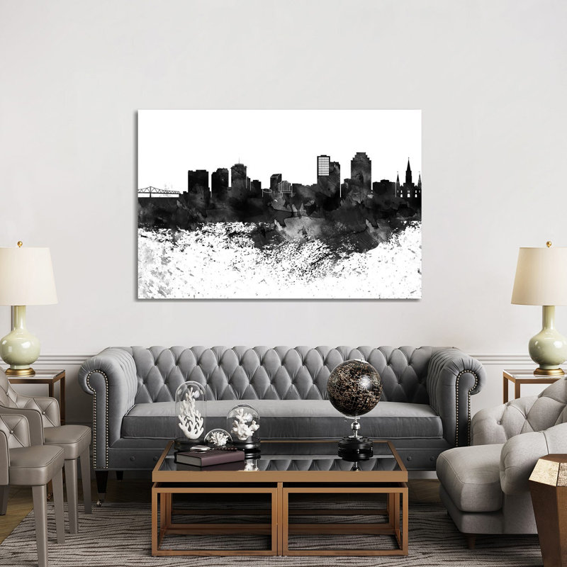New Orleans Black & White Drops Skyline by Wall Decor Addict - Wrapped Canvas Painting, 152.5 cm H x 101.5 cm W