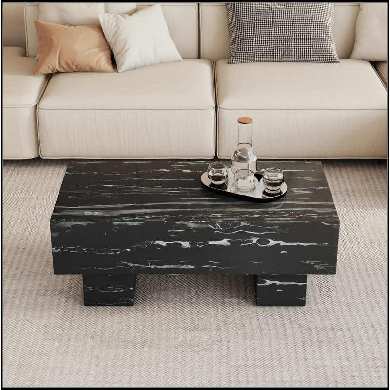 The Black Coffee Table Has Patterns. Modern Rectangular Table, Suitable For Living Rooms And Apartments. 43.3"*21.6"*17.2"