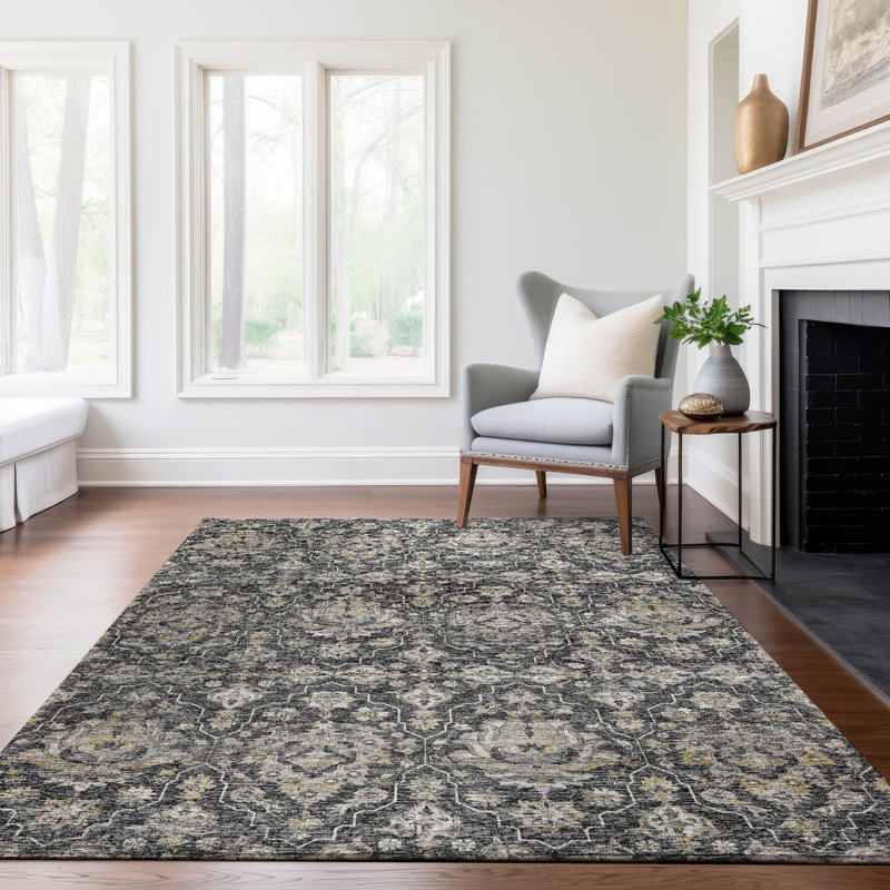 Premium Machine Washable Alliah AMF94 Gray Rug, Rectangle 3' x 5'