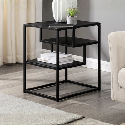 Table d'appoint avec plusieurs tablettes ouvertes (noir)