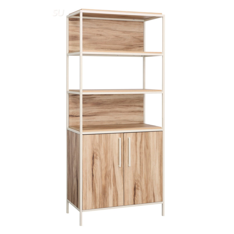 Bibliothèque polyvalente avec portes et tablettes ouvertes pour la présentation et le rangement, parfaite pour l'organisation personnalisable dans n'importe quelle pièce.