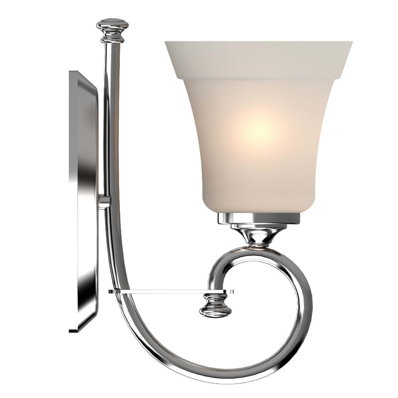 Tes 1-Light Indoor Chrome Wall Mount Sconce with White Frosted Glass Bell Shade