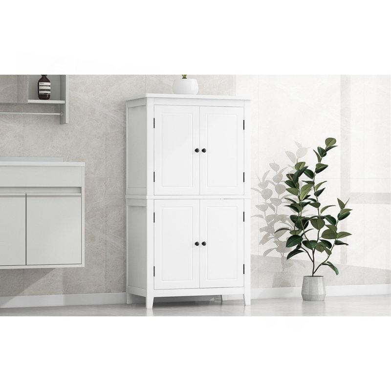 Armoire de rangement élégante pour salle de bain, unité de rangement pour salle de bain, armoire autoportante avec 4 portes, tablettes réglables, tablettes adaptables
