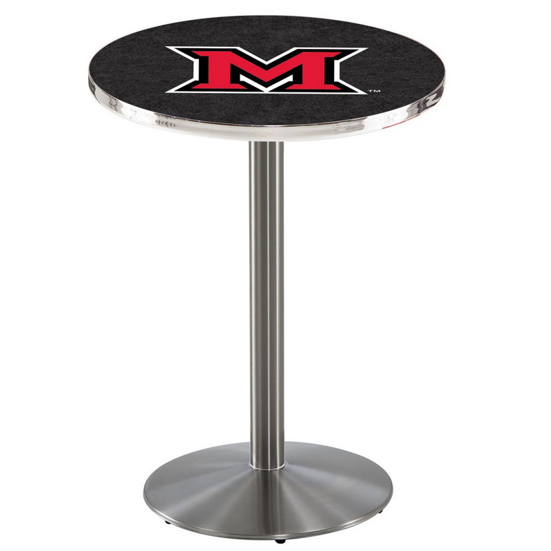 Round Metal Base Dining Table, Stainless Steel, Miami University Ohio