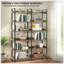 Bibliothèque industrielle à 6 niveaux avec tablettes ouvertes, structure en métal autoportante pour le rangement et la présentation, bibliothèque moderne en bois pour la maison et le bureau