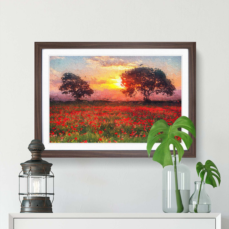 Poppy Meadow - Picture Frame Painting Print, Walnut Framed, 36cm H x 48cm W x 2cm D