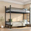 Lits jumeaux XL en métal avec barrière de sécurité incurvée, style industriel moderne, gain de place pour la maison familiale-675793424