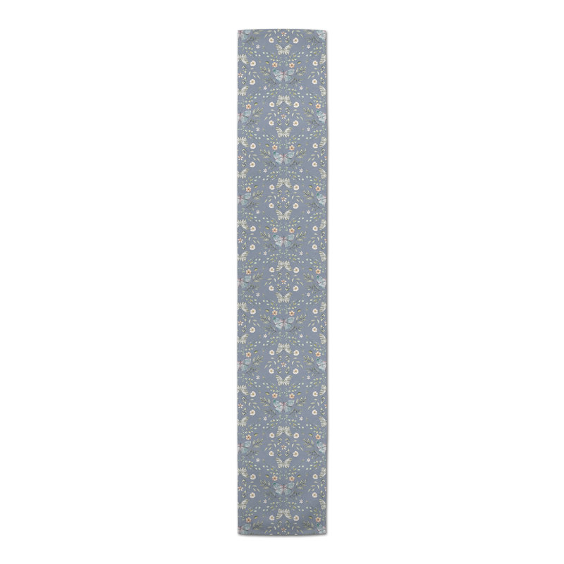 Anyela Rectangle Floral Polyester Table Runner, 90" L x 16" D, Blue