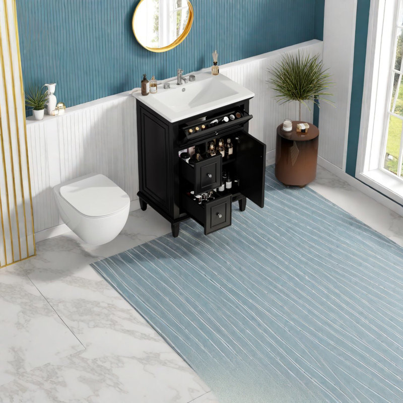 Modern Black Bathroom Vanity And Sink, Solid Wood Mdf, Space-saving Design