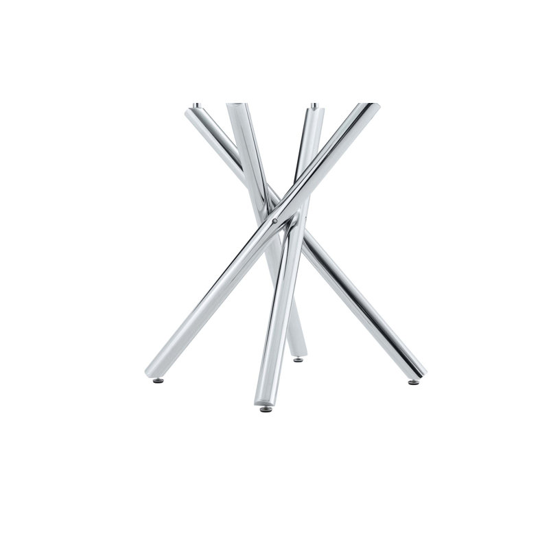 Modern Electroplated Metal Leg Bar Table With Tempered Glass Top, Sturdy And Stylish For Home And Kitchen Use, Silver