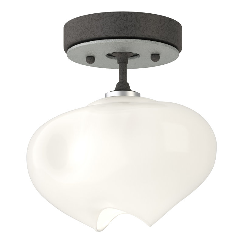 Ume Frosted Glass 1 - Light Semi Flush Mount, Vintage Platinum, Natural Iron