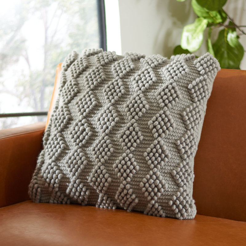 Light Gray Geometric Wool Blend Square Throw Pillow