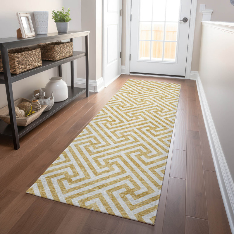 Tapis doré de qualité supérieure lavable à la machine Tweedy, Tapis de couloir 2 pi 3 po x 7 pi 6 po