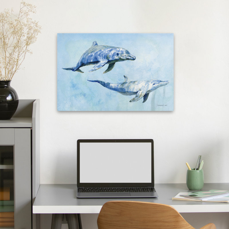 Animal et animaux, gracieux dauphins, art, H 16 po x l 24 po