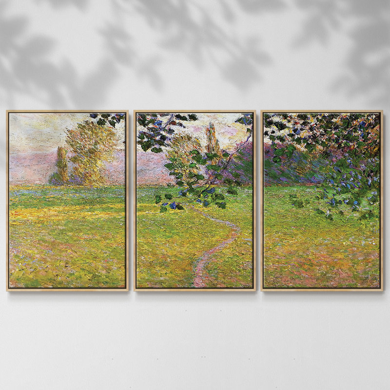 «Morning Landscape, Giverny», 1888, reproduction sur toile 3 pièces, Naturel, H 40 po x l 78 po x P 2 po