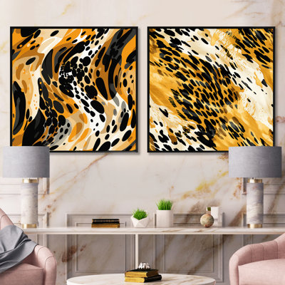 Opulen léopard noir et jaune - ensemble de 2 collages carrés à formes abstraites
