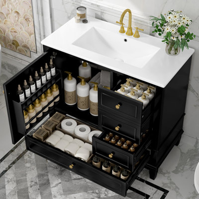 36" Modern Bathroom Vanity With Ceramic Top