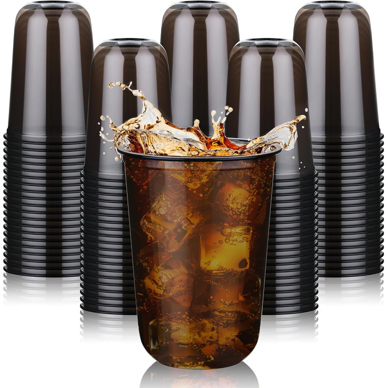 100 Pcs 16oz Black Plastic Cups