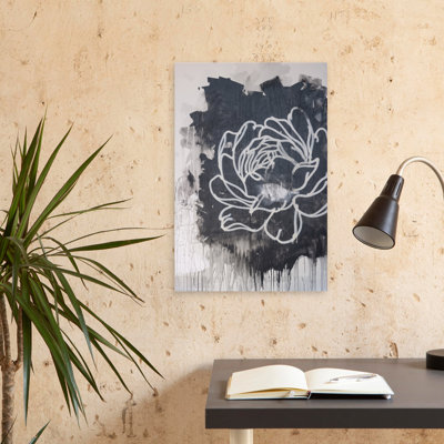 «Moms Favorite» - art abstrait noir et blanc avec fleurs blanches