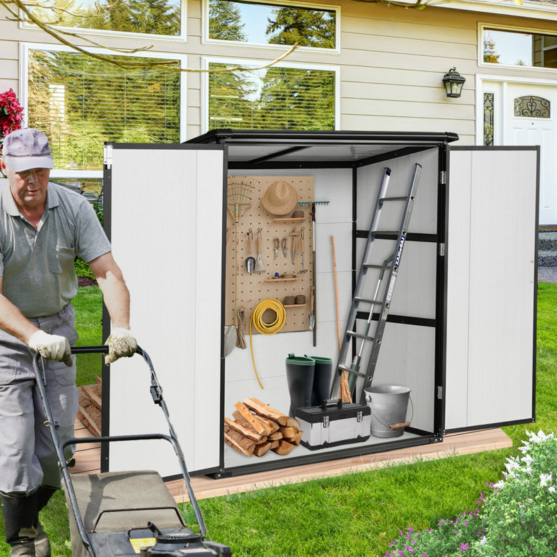 Armoire de rangement extérieure en résine imperméable 5X3ft avec portes verrouillables pour vélos et meubles de patio
