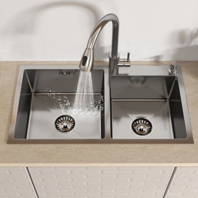 30" Drop In Double Bowl Kitchen Sink