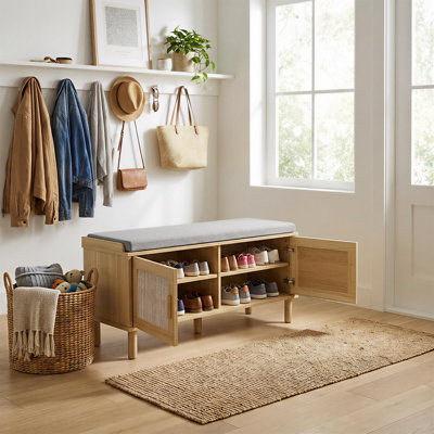 Banc de rangement à chaussures d'entrée de 101,6 cm (40 po) avec coussin d'assise rembourré, meuble à chaussures