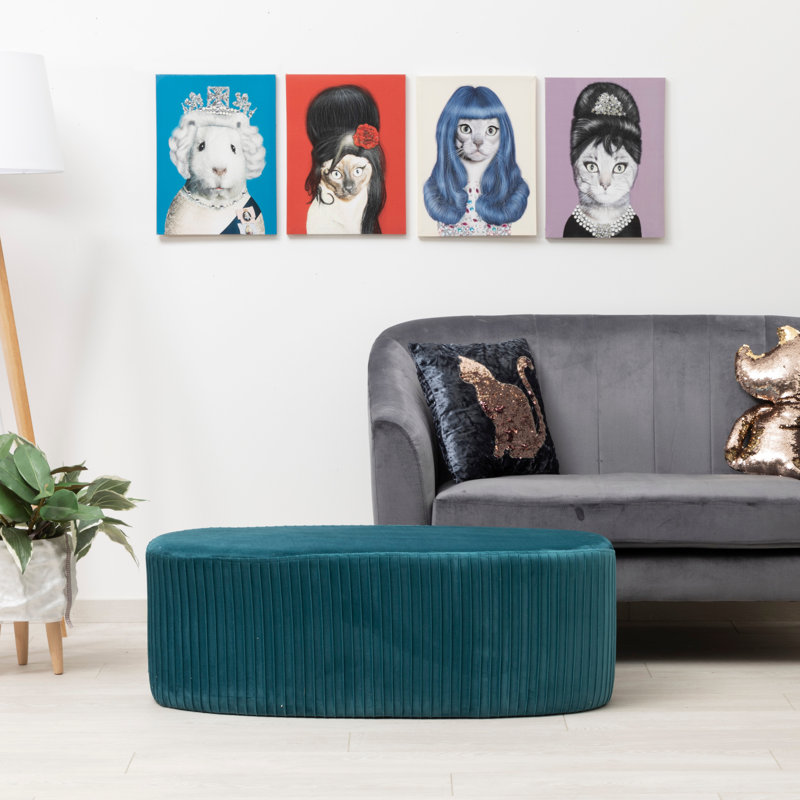 Gaudette 42cm Wide Velvet Oval Ottoman, Blue