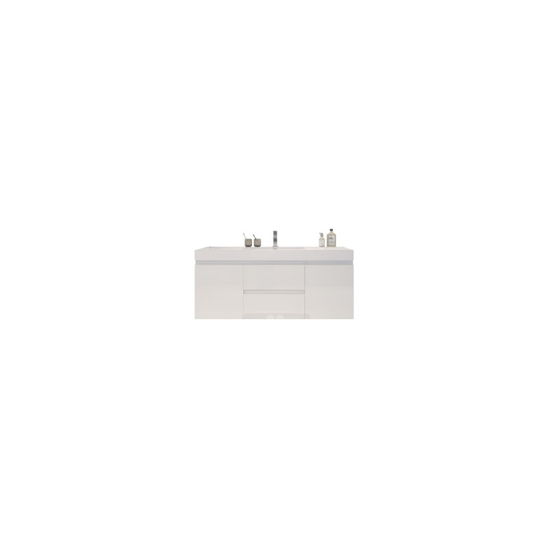 Base de meuble-lavabo simple 58,5 po mural seulement, Blanc très luisant