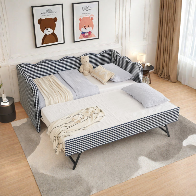Lit de jour confortable avec couchette, port USB et adorable forme de vague, Marine