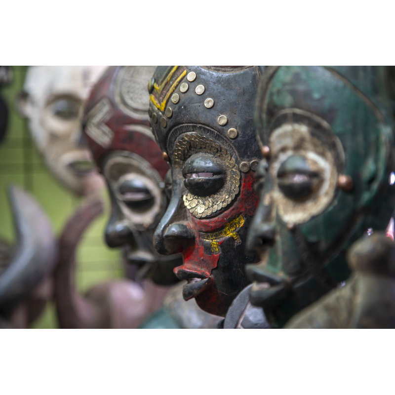 Wooden African Masks On Sale In Cape Town, South Africa - Wrapped Canvas Print, 61cm H x 91cm W x 3.8cm D