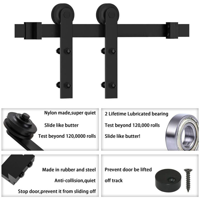 Black Steel Sliding Barn Door Hardware Kit, 156 in.