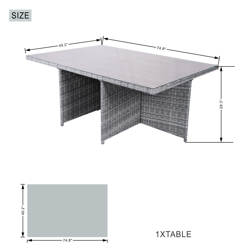 Guynn 10 - Person Wicker Patio Dining Set with Rectangular Table , Cushions Included, Grey