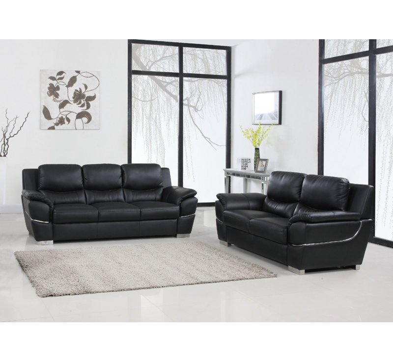 Ensemble de conversation pour deux personnes Danelea, Cuir véritable noir