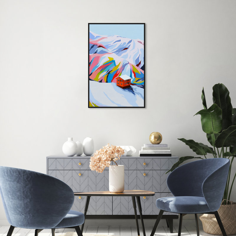 «Colorful Ski Village», reproduction d'impression sur toile, H 30 po x l 20 po, Toile avec cadre noir