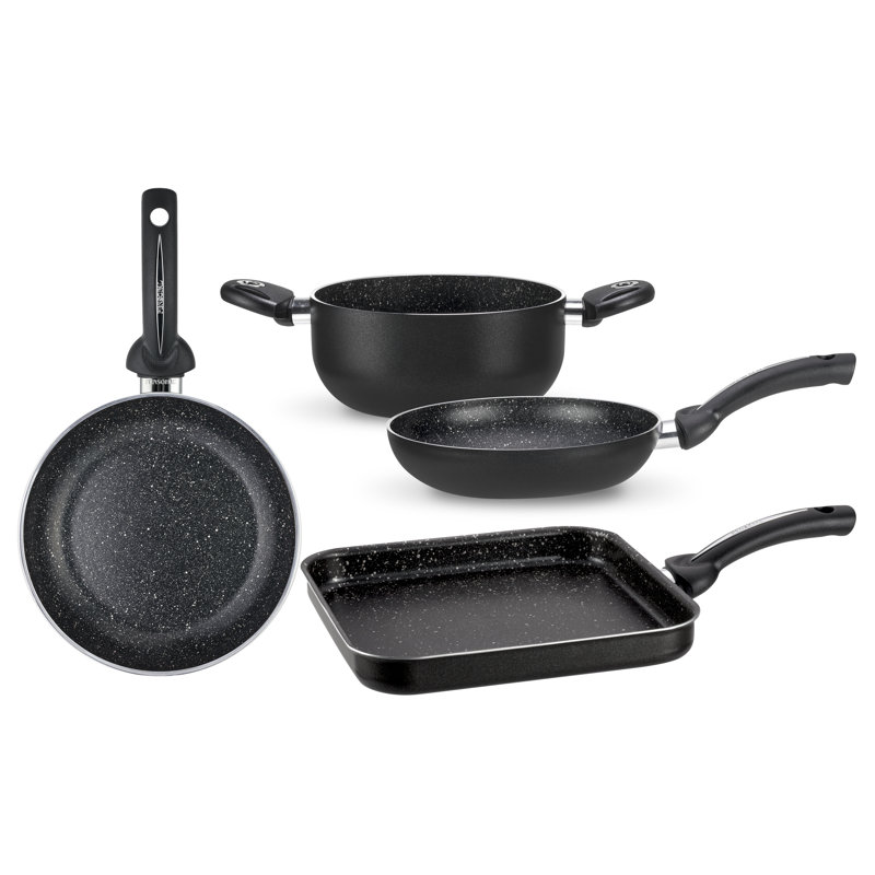 Biostone 4 - Piece Non-Stick Aluminum Cookware Set, Black