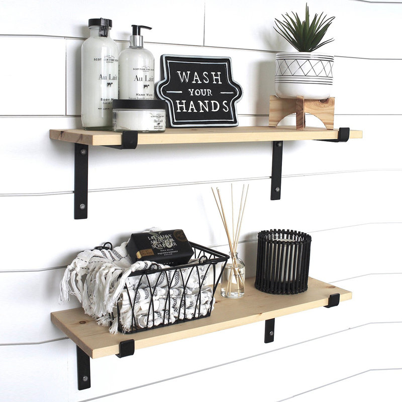 Handmade Decorative Wooden Wall Shelf, Black & Walnut, 23.6 x 6.3 x 5.5 Inches | 100% Spruce Wood & Metal Base, 22 Lbs Capacity | Modern Industrial Design, Perfect for Home Decor & Organization