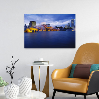Fountain lit up at dusk Buckingham Fountain Grant Park Chicago Illinois USA 1 Piece Wrapped Canvas Wall Art